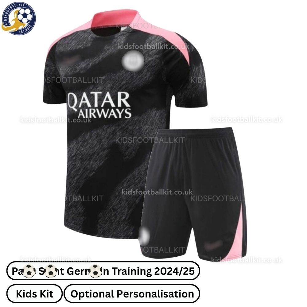 P^_^SG Training Kids Football Kit 2024/25 (No Socks) – Black Gray